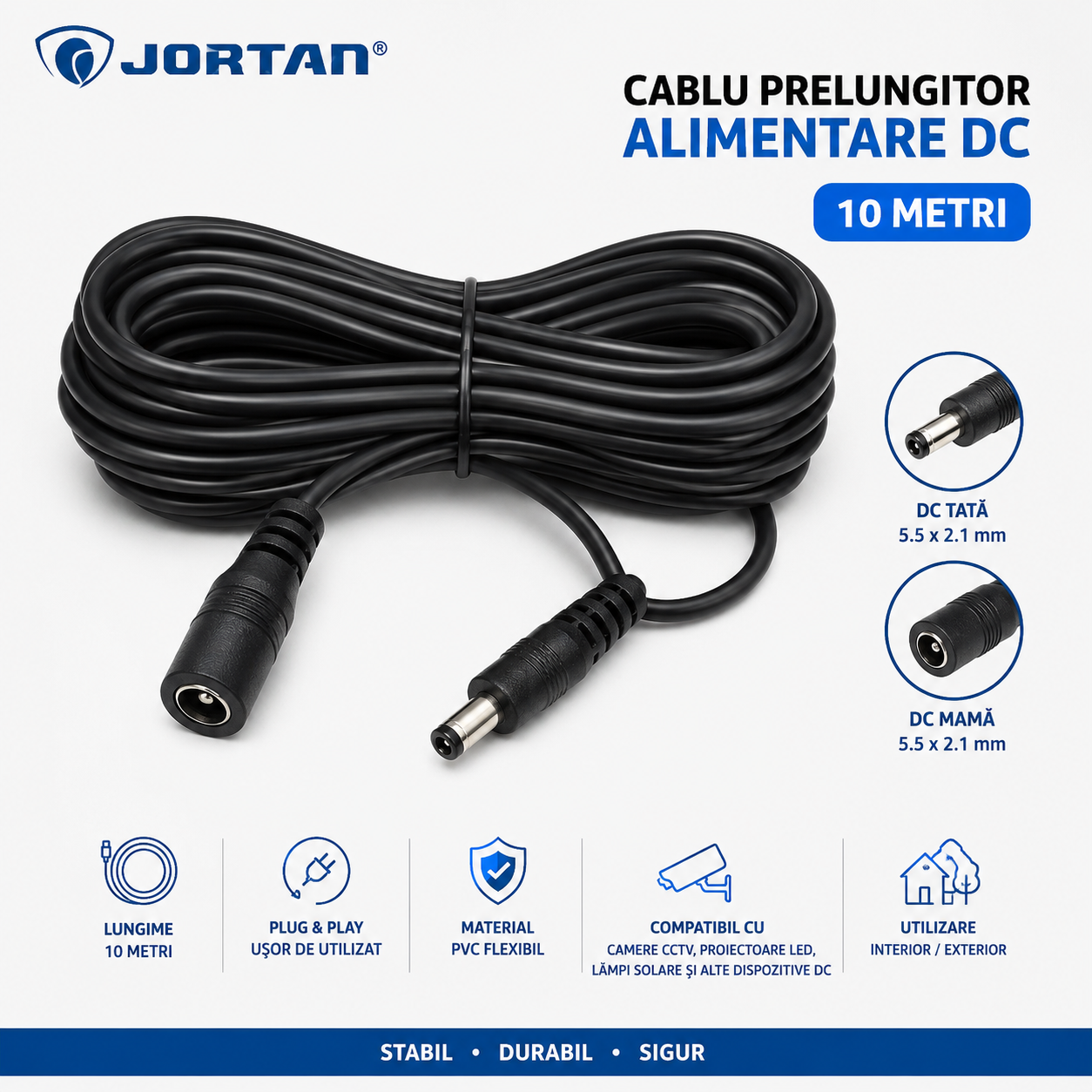 Cablu Prelungitor Alimentare 12v DC 10M JORTAN