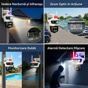 JORTAN JT-7 – Cameră de Supraveghere WiFi PTZ 12MP cu 4 Lentile, Alarmă Inteligentă și Control 355°+Aplicatie Yoosee