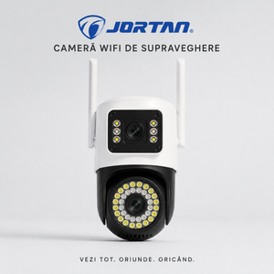 Camera de Supraveghere WiFi JORTAN Dual Lens 6MP PTZ, Rotire 355°, Vedere Nocturnă Color, Audio Bidirecțional, IP66, Detectare Mișcare