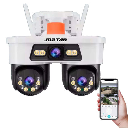 JORTAN 8 – Cameră de Supraveghere WiFi Inteligentă cu Monitorizare 360°,Tripla, 9MP, PTZ 355°, 3 Lentile, IP66, Audio Bidierctional