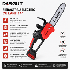 Drujba Electrica cu Lanț DASGUT 14” 48V, 2 Acumulatori Li-Ion, Puternica si Usor de Utilizat