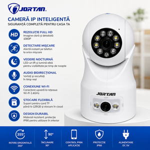 Camera IP Smart JORTAN cu Rotire 355°, Full HD, Vedere Nocturna si Audio Bidirecțional