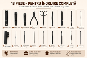 Set Profesional Manichiură și Pedichiură 18 Piese – Trusă Completă din Oțel Inoxidabil, Husă Elegantă pentru Îngrijire Personală
