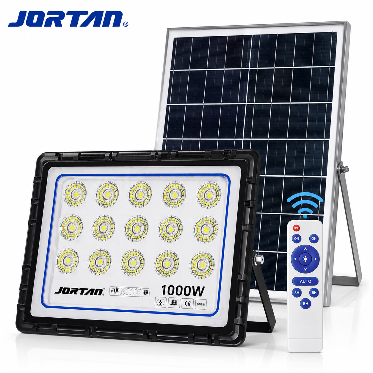 Proiector Solar LED JORTAN HONOR 1000W cu Panou Solar, Telecomandă și Protecție IP66