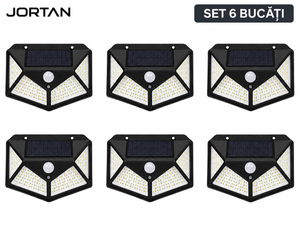 Set 6x Lampa Solara LED de Perete cu Senzor de Mișcare – 100 LED-uri