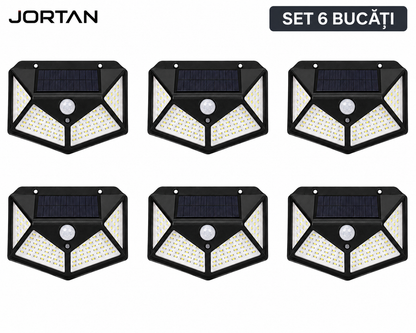 Set 6x Lampa Solara LED de Perete cu Senzor de Mișcare – 100 LED-uri