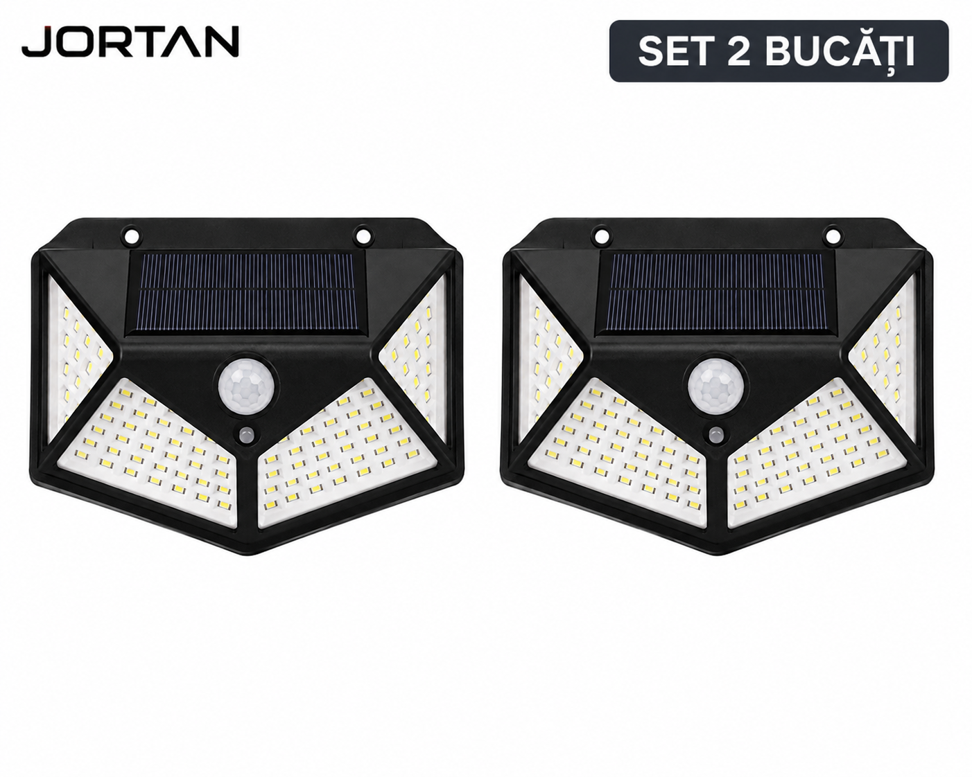 Set 2x Lampa Solara LED de Perete cu Senzor de Mișcare – 100 LED-uri