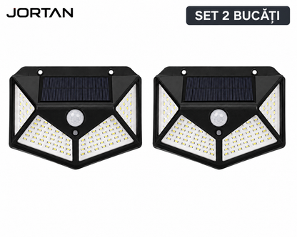Set 2x Lampa Solara LED de Perete cu Senzor de Mișcare – 100 LED-uri