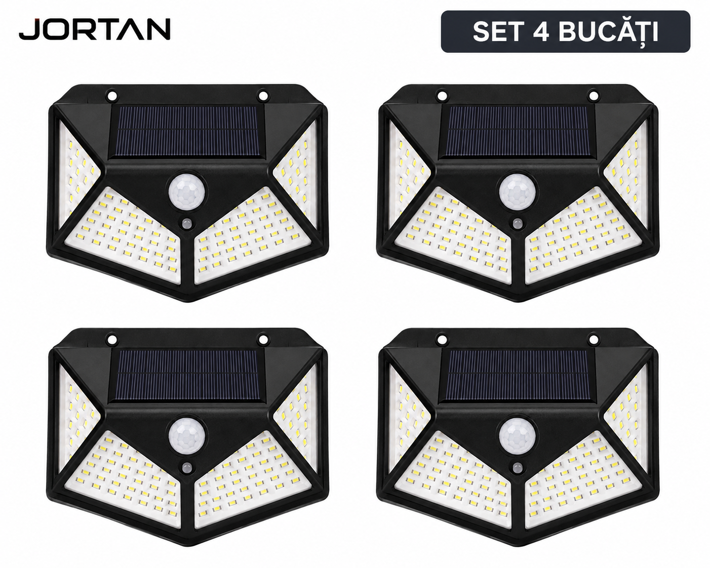 Set 4x Lampa Solara LED de Perete cu Senzor de Mișcare – 100 LED-uri