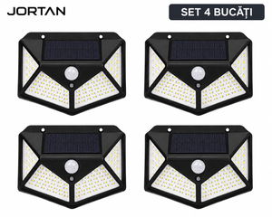 Set 4x Lampa Solara LED de Perete cu Senzor de Mișcare – 100 LED-uri