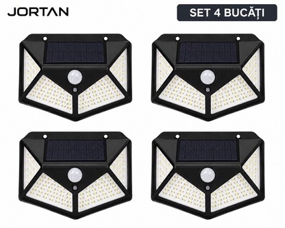 Set 4x Lampa Solara LED de Perete cu Senzor de Mișcare – 100 LED-uri