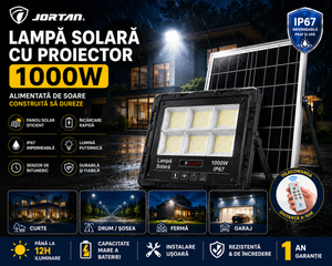 Proiector Solar LED SV 1000W cu Telecomandă și Panou Solar