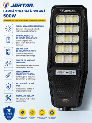 Lampa Solara JORTAN FY500W – Iluminare Puternica si Economie de Energie