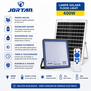 Proiector Solar JORTAN Flash400W cu Panou Solar si Telecomanda