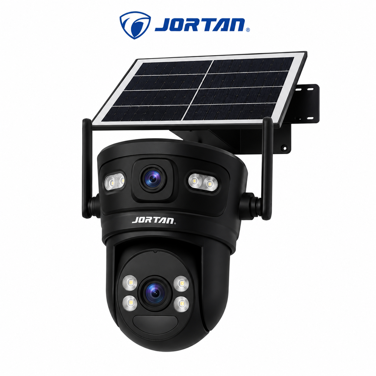 Camera de Supraveghere Solara JORTAN 4G cu Panou Solar, Dual Lens, PTZ 355°, IP66, Viziune Nocturnă Color