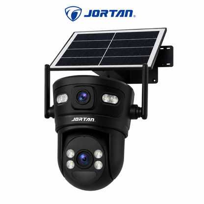 Camera de Supraveghere Solara JORTAN 4G cu Panou Solar, Dual Lens, PTZ 355°, IP66, Viziune Nocturnă Color