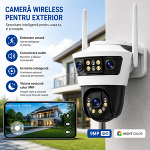 JORTAN 6 – Cameră IP PTZ 9MP cu Triple Vision și Monitorizare Inteligentă 360°