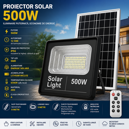 Proiector cu Panou Solar Jortan Clasic 500W