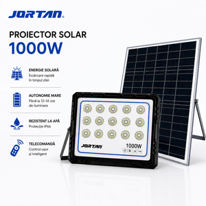 Proiector Solar LED JORTAN HONOR 1000W cu Panou Solar, Telecomandă și Protecție IP66