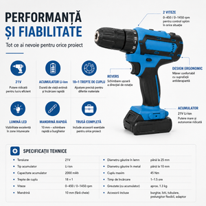 Set Bormașină 21V – Putere și Precizie pentru Orice Proiect