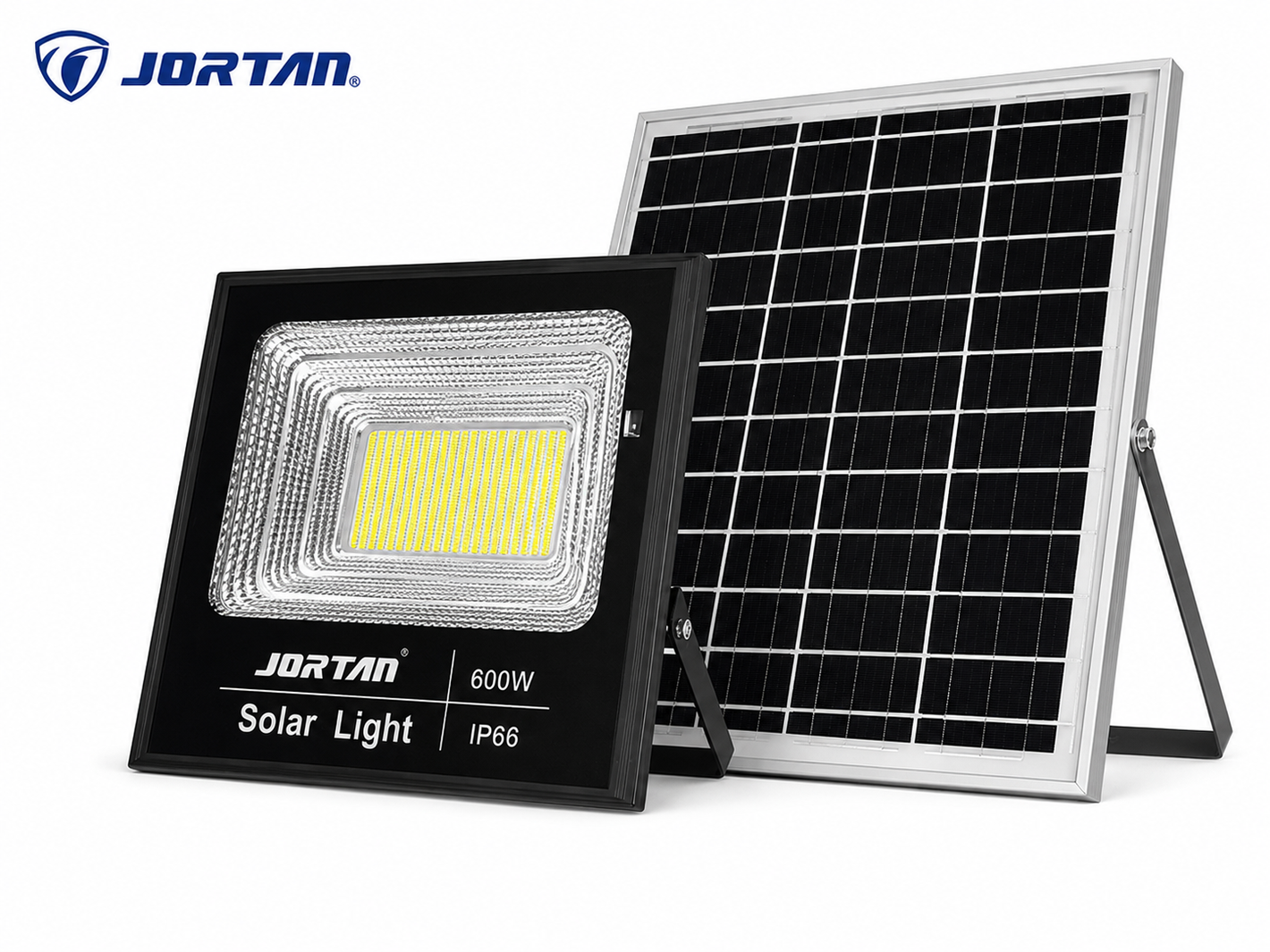 Proiector Solar JORTAN 600W cu Panou Solar, Telecomandă și Protecție IP66