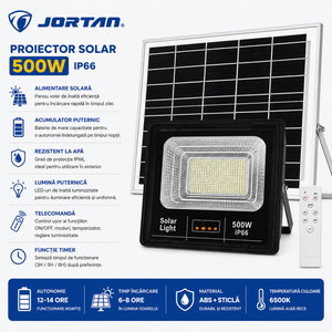 Proiector cu Panou Solar Jortan Clasic 500W