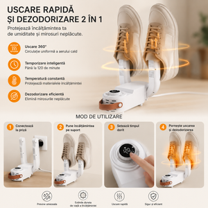 Uscator Electric pentru incaltaminte cu Timer Inteligent 120 Min – Uscare 360° & Deodorizare