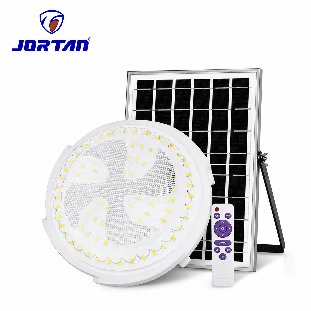 Lampa Solară LED de Tavan JORTAN 100W cu Panou Solar și Telecomandă – IP44, Iluminare Puternică