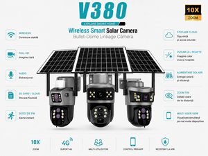 Cameră Supraveghere Solară V380 4G WiFi – Panou Solar, Zoom 10X, Vedere Nocturnă Color, Audio Bidirecțional, Detectare Mișcare PIR