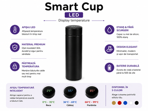 Cană Termos Inteligentă Smart Cup LED – Afișaj Temperatură, Oțel Inoxidabil 304, Etanșă, 500 ml