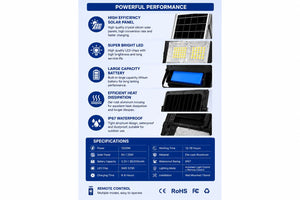 Proiector Solar LED SV 1000W cu Telecomandă și Panou Solar