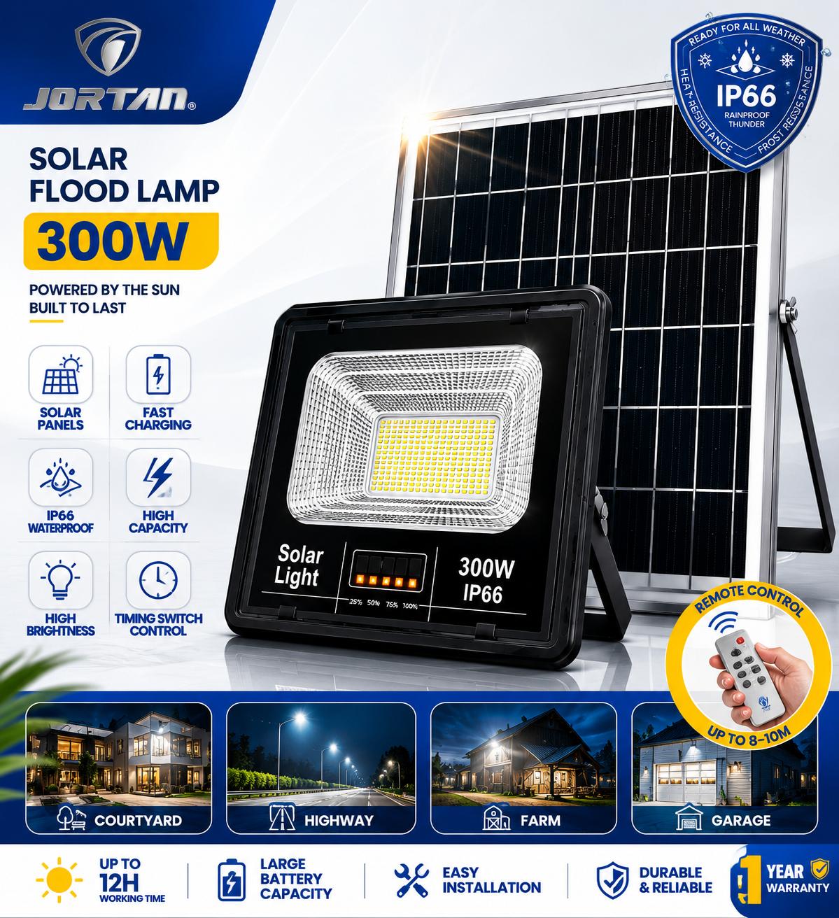 Proiector cu Panou Solar Jortan Clasic 300W