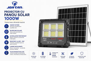 Proiector LED Solar JORTAN SV1000W cu Panou Solar si Telecomanda