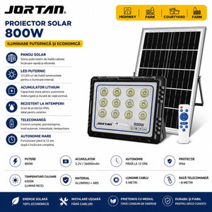 Proiector LED Solar JORTAN HONOR 800W cu Panou Solar si Telecomanda