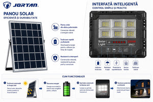 Proiector Solar JORTAN SV 200W cu Panou Solar, Telecomandă și Protecție IP67